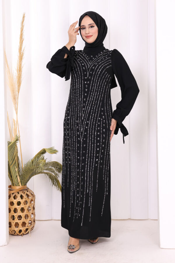 Taş Detaylı Elbise 3935 Siyah - 6