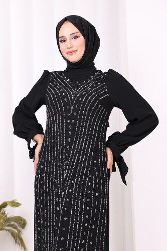 Taş Detaylı Elbise 3935 Siyah - 9