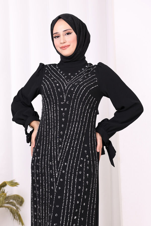 Taş Detaylı Elbise 3935 Siyah - 9