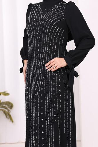 Taş Detaylı Elbise 3935 Siyah - 10