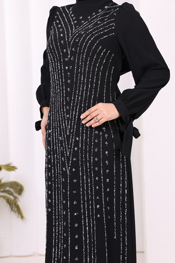 Taş Detaylı Elbise 3935 Siyah - 10