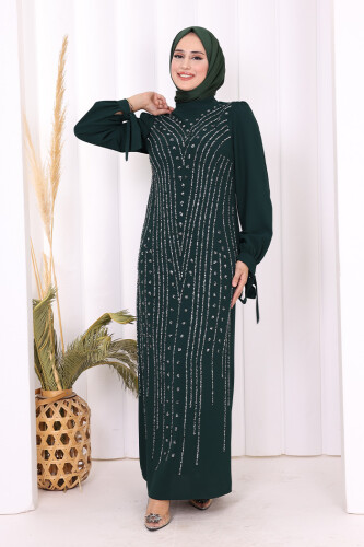 Taş Detaylı Elbise 3935 Zümrüt - 5