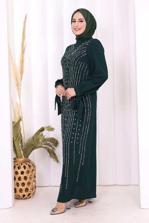 Taş Detaylı Elbise 3935 Zümrüt - 6