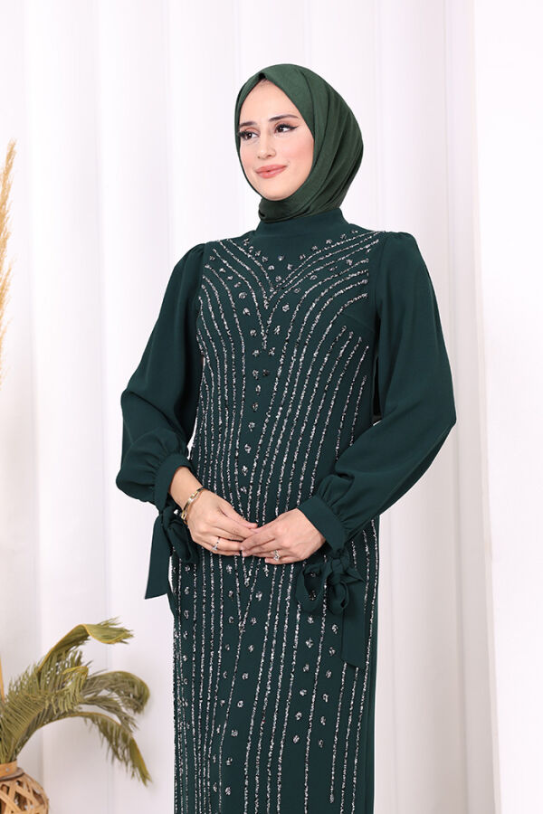 Taş Detaylı Elbise 3935 Zümrüt - 8