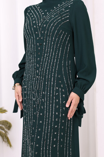 Taş Detaylı Elbise 3935 Zümrüt - 9