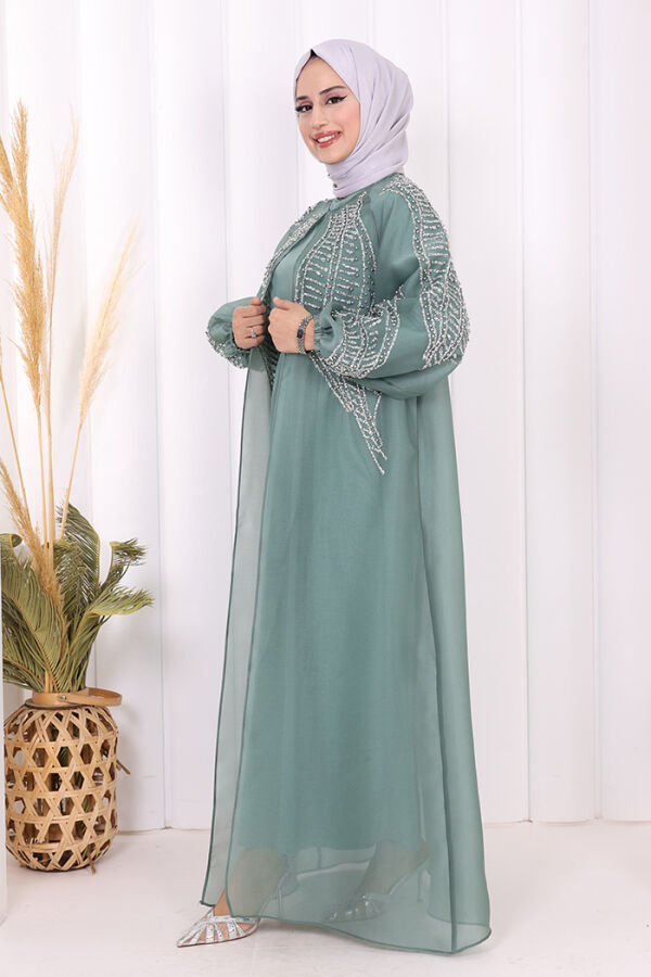 Taş Detaylı Elbise Abaya Takım 3943 Mint - 7