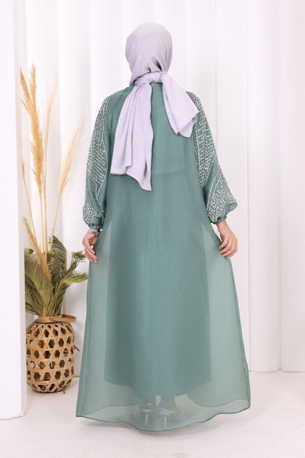 Taş Detaylı Elbise Abaya Takım 3943 Mint - 8