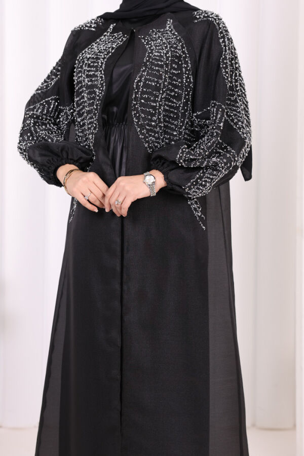 Taş Detaylı Elbise Abaya Takım 3943 Siyah - 10