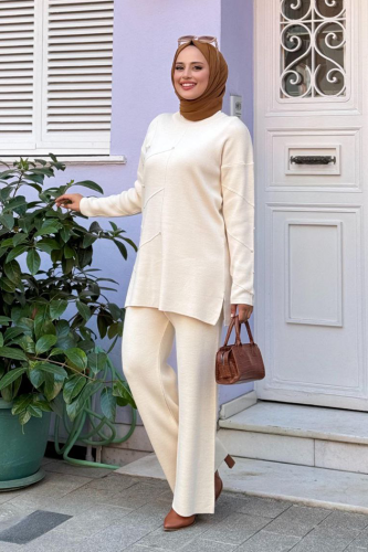 Taş Detaylı Tunik ve Pantolon İkili Triko Takım 2-1545 Taş - 2