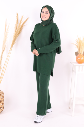 Taş Detaylı Tunik ve Pantolon İkili Triko Takım 2-1545 Zümrüt - 6
