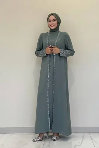 Taş İşleme Detaylı Yelekli Elbise Takım 3838 Mint - 2