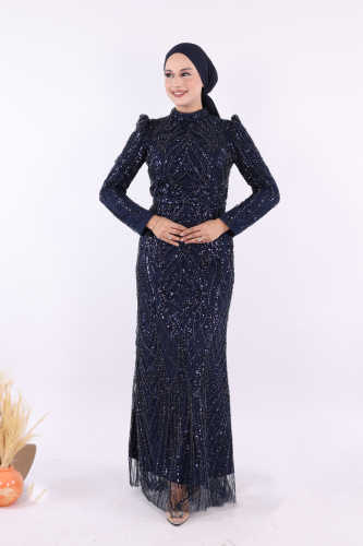 Taşlı Abiye 7143 Lacivert - Bym Fashion