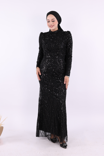 Taşlı Abiye 7143 Siyah - Bym Fashion (1)