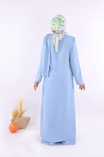 Tek Omuz Gold Toka Detaylı Tunik Pantolon Takım 8698 Bebe Mavisi - 4