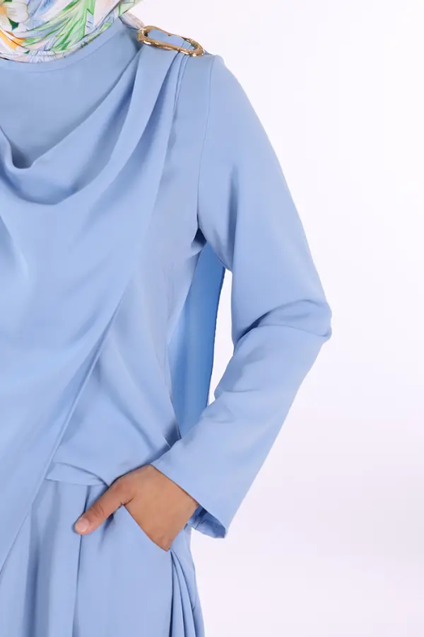 Tek Omuz Gold Toka Detaylı Tunik Pantolon Takım 8698 Bebe Mavisi - 6