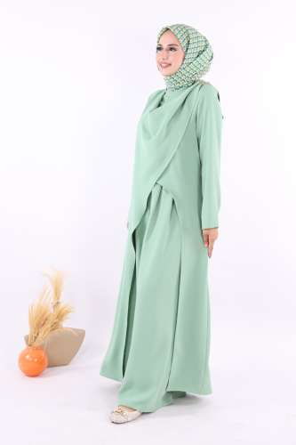 Tek Omuz Gold Toka Detaylı Tunik Pantolon Takım 8698 Mint - Bym Fashion (1)