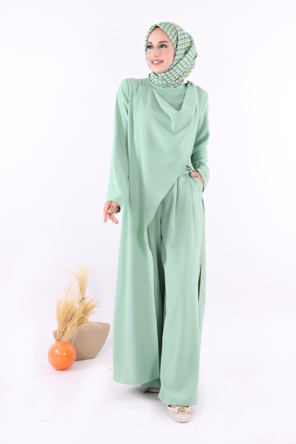 Tek Omuz Gold Toka Detaylı Tunik Pantolon Takım 8698 Mint - 1