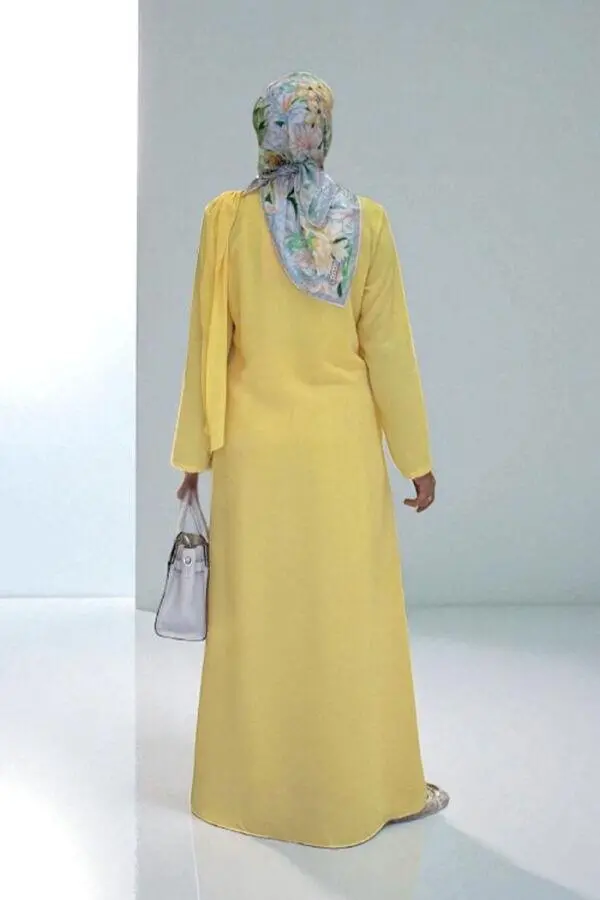 Tek Omuz Gold Toka Detaylı Tunik Pantolon Takım 8698 Sarı - 2