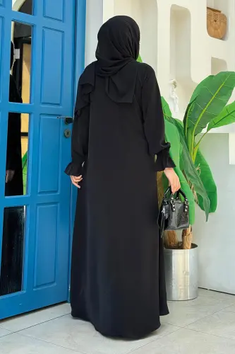 Tek Tarafı Yandan Büzmeli Elbise 6017 Siyah - Bym Fashion (1)