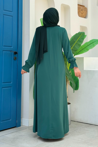 Tek Tarafı Yandan Büzmeli Elbise 6017 Zümrüt - Bym Fashion (1)