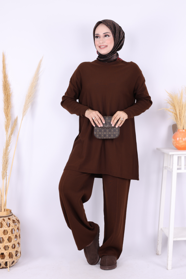Triko Tunik Pantolon Takım 17035 Kahverengi - 1