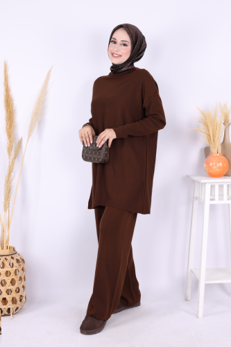 Triko Tunik Pantolon Takım 17035 Kahverengi - 2