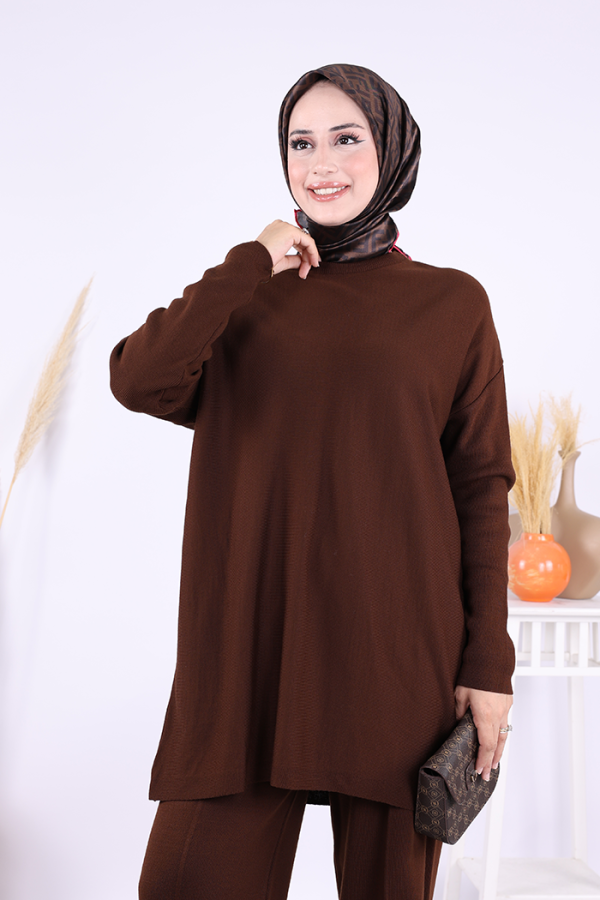 Triko Tunik Pantolon Takım 17035 Kahverengi - 4