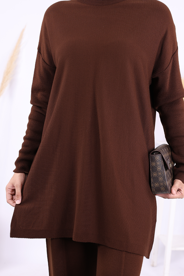 Triko Tunik Pantolon Takım 17035 Kahverengi - 5