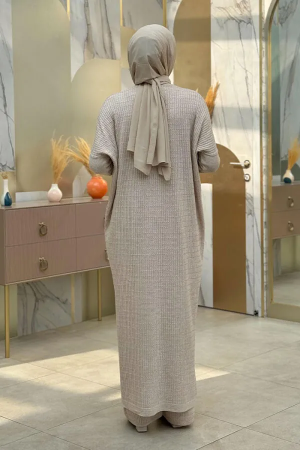 Uzun Tunik ve Pantolon İkili Triko Takım 12157 Taş - 2