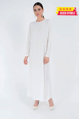 XXL Large Size Straight Bicycle Collar Long Sleeve Inner Sandy Dress 3202-3 Ecru - Bym Fashion