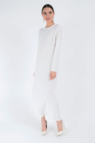 XXL Large Size Straight Bicycle Collar Long Sleeve Inner Sandy Dress 3202-3 Ecru - Bym Fashion (1)