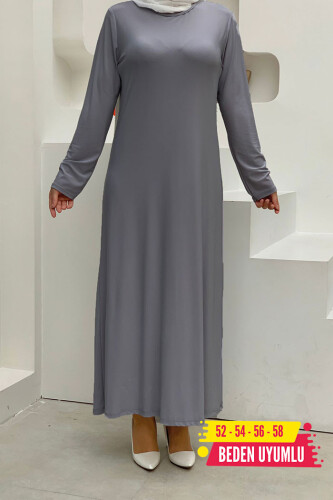 XXL Large Size Straight Bicycle Collar Long Sleeve Inner Sandy Dress 3202-3 Gray - Bym Fashion