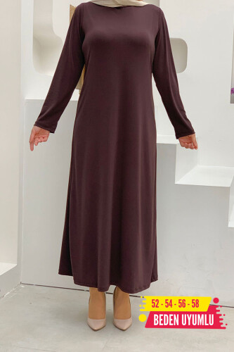 XXL Large Size Straight Bicycle Collar Long Sleeve Inner Sandy Dress 3202-3 Brown - Bym Fashion