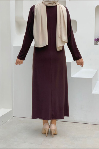 XXL Large Size Straight Bicycle Collar Long Sleeve Inner Sandy Dress 3202-3 Brown - Bym Fashion (1)