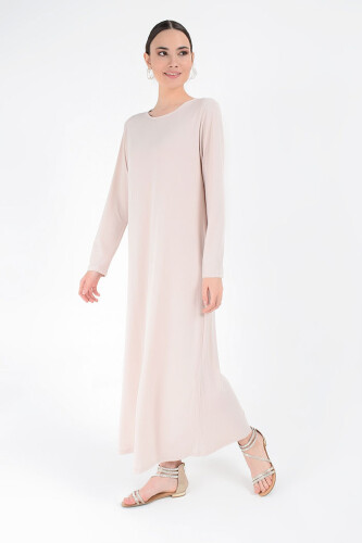 XXL Large Size Straight Bicycle Collar Long Sleeve Inner Sandy Dress 3202-3 Stone - Bym Fashion (1)