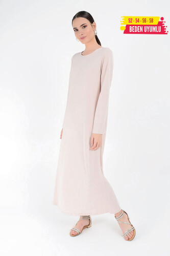 XXL Büyük Beden Düz Bisklet Yaka Uzun Kol İç Sandy Elbise 3202-3 Taş - 1