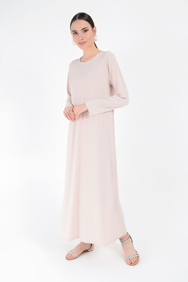 XXL Büyük Beden Düz Bisklet Yaka Uzun Kol İç Sandy Elbise 3202-3 Taş - 3