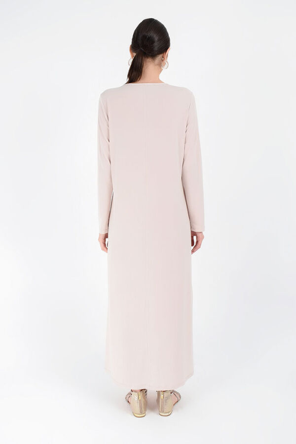 XXL Büyük Beden Düz Bisklet Yaka Uzun Kol İç Sandy Elbise 3202-3 Taş - 4