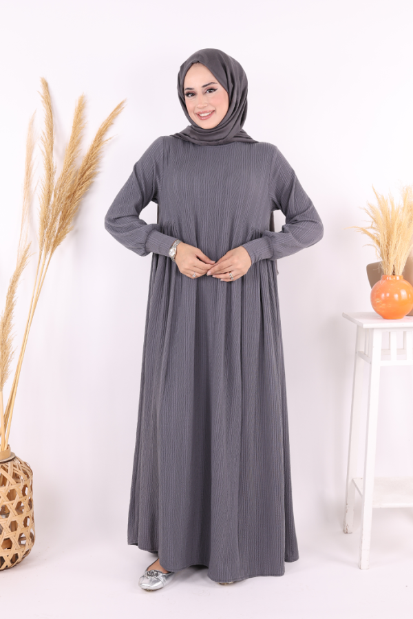 Yanları Büzgülü Örme Elbise 6026 Füme - 5