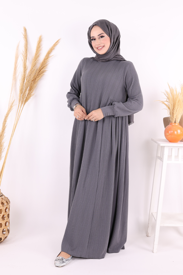 Yanları Büzgülü Örme Elbise 6026 Füme - 6