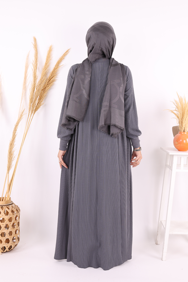 Yanları Büzgülü Örme Elbise 6026 Füme - 7