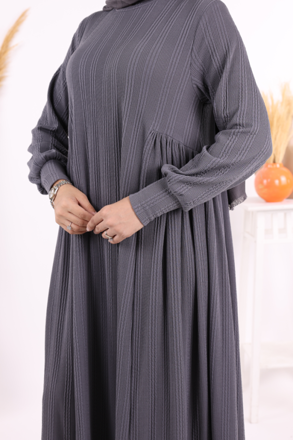 Yanları Büzgülü Örme Elbise 6026 Füme - 9