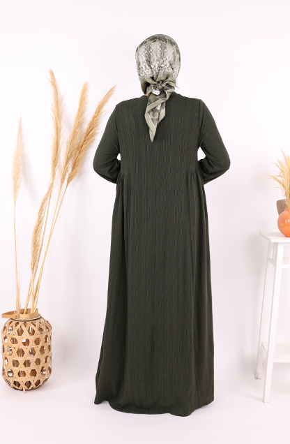 Yanları Büzgülü Örme Elbise 6026 Haki - 8