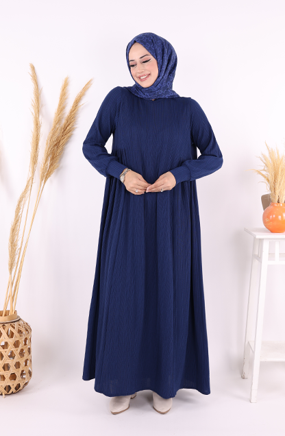 Yanları Büzgülü Örme Elbise 6026 Lacivert - 5