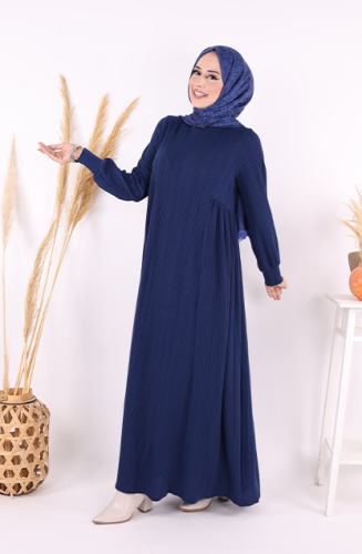 Yanları Büzgülü Örme Elbise 6026 Lacivert - 6
