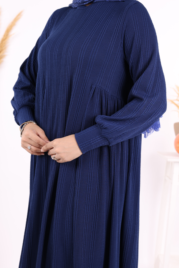 Yanları Büzgülü Örme Elbise 6026 Lacivert - 9