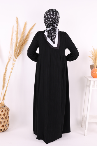 Yanları Büzgülü Örme Elbise 6026 Siyah - 7