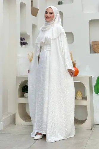 Yarasakol Abayalı Elbise Takım 8497 Ekru - Bym Fashion (1)