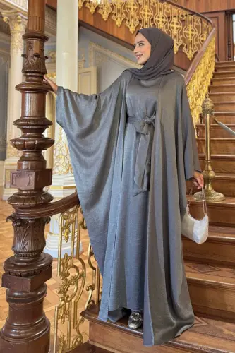Yarasakol Abayalı Elbise Takım 8497 Füme - Bym Fashion (1)