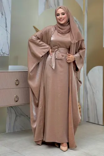 Yarasakol Abayalı Elbise Takım 8497 Vizon - Bym Fashion (1)